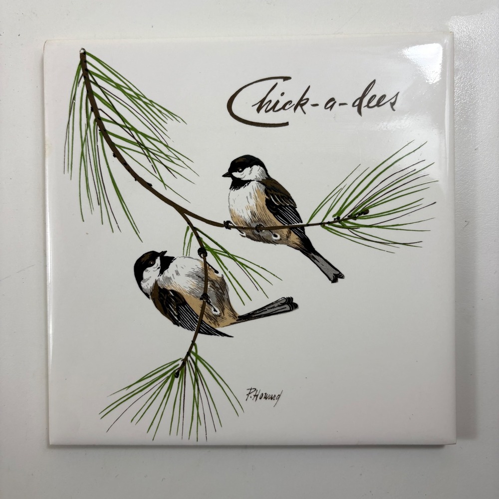 Vintage ScreenCraft Chickadee Ceramic Tile‎ Wall Art P Howard Signed